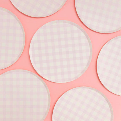 Pink Gingham Plate- 8 pk