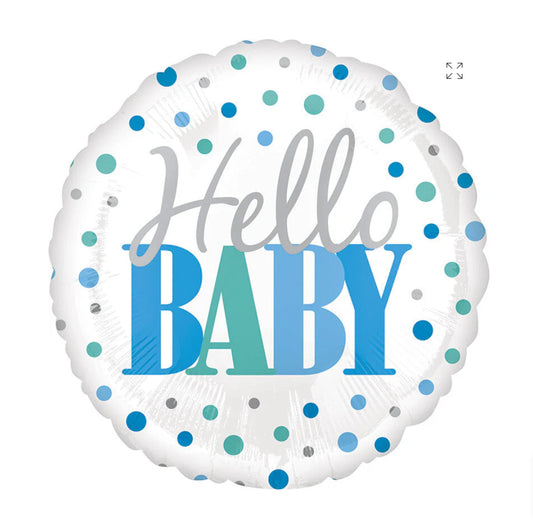 18” Hello Baby Dots Blue Balloon