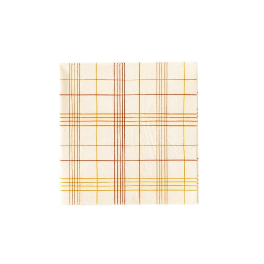 Harvest Fall Scene Plaid cocktail napkin - 24 pk