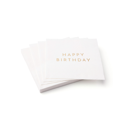 White & Gold signature HAPPY BIRTHDAY cocktail napkins - 20 pk