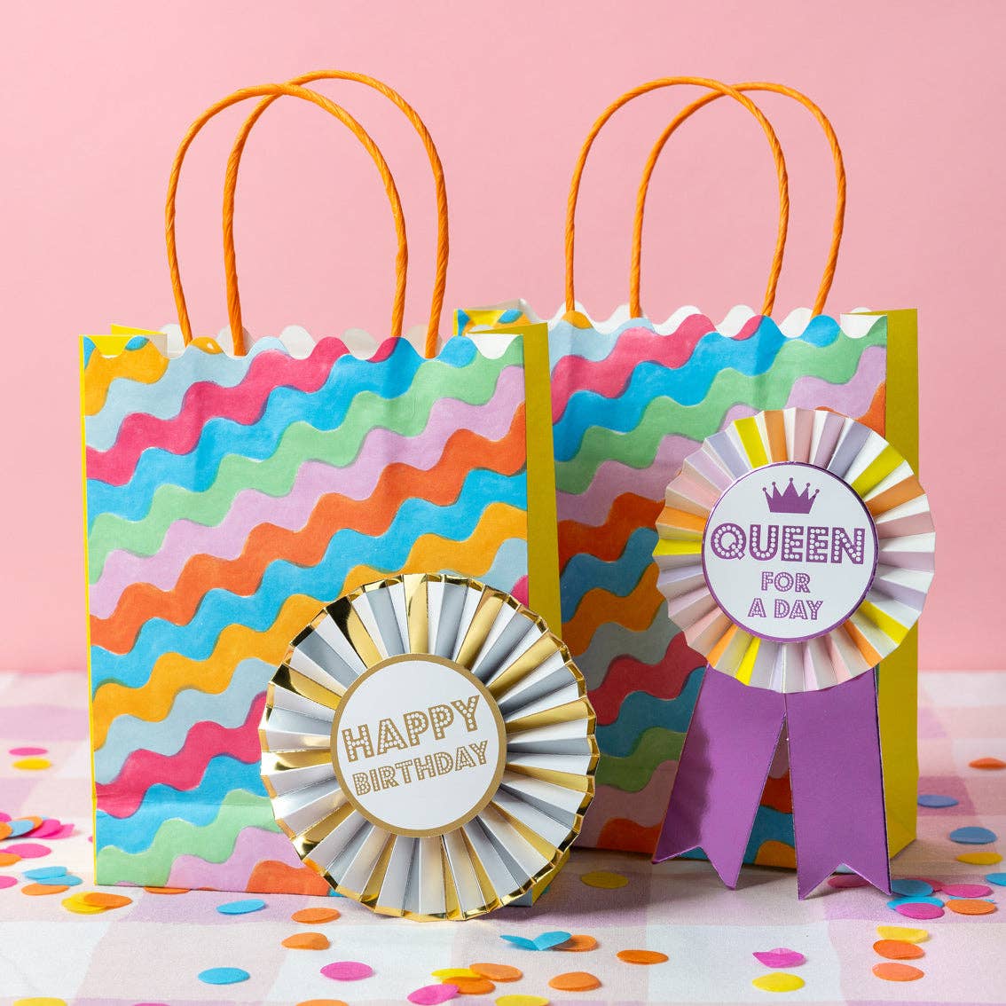 Wavy Multi Colored Paper Gift Bags - 8 pk
