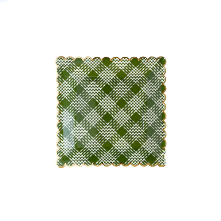 Botanical Green Plaid scalloped plate - 8 pk