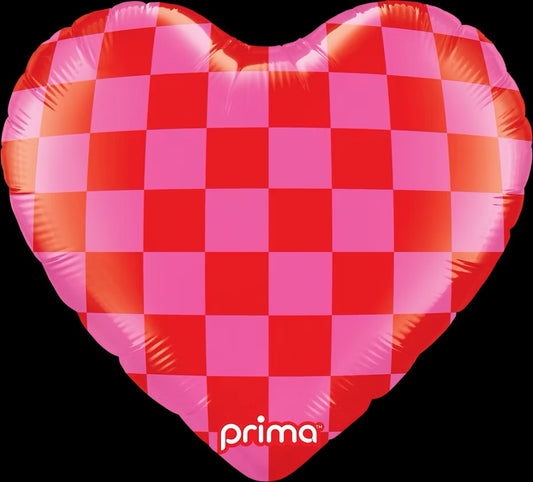 18” Prima Red & Pink Check foil shape balloon