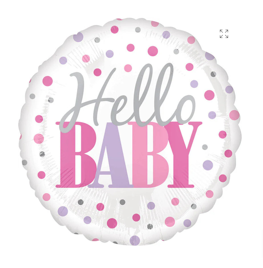 18” Hello Baby Dots pink Balloon