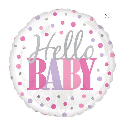 18” Hello Baby Dots pink Balloon
