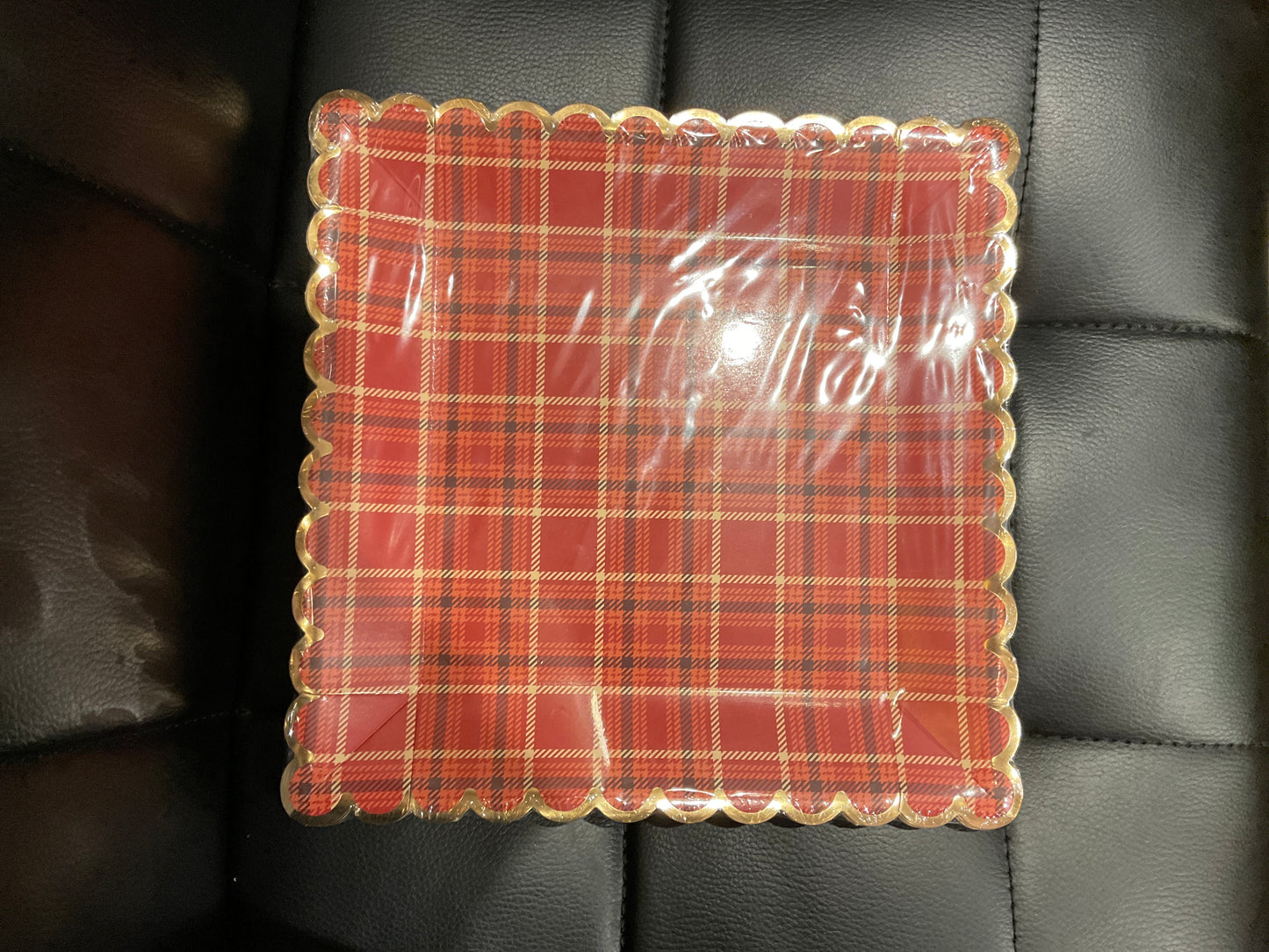 Scalloped harvest plaid square plate