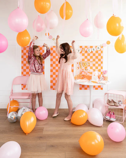 Pink and Orange Checked Paper Table Runner