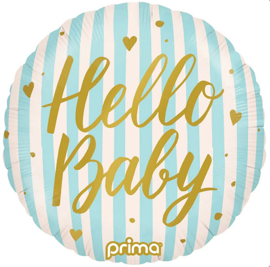18” Hello Baby Blue Stripes Foil Balloon