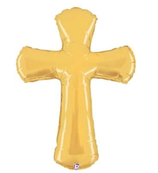 39" Gold CROSS religious Foil Balloon