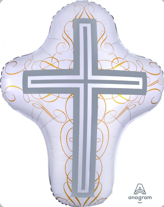 28" White Cross Foil Balloon