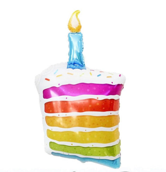 42" Rainbow Cake Slice with One Candle foil balloon