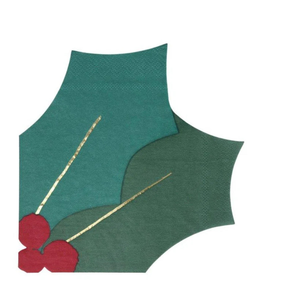 HOLLY LEAF CHRISTMAS NAPKINS - 16 pk