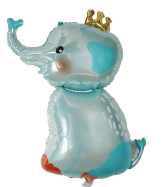 33" Blue elephant with gold crown Foil Balloon