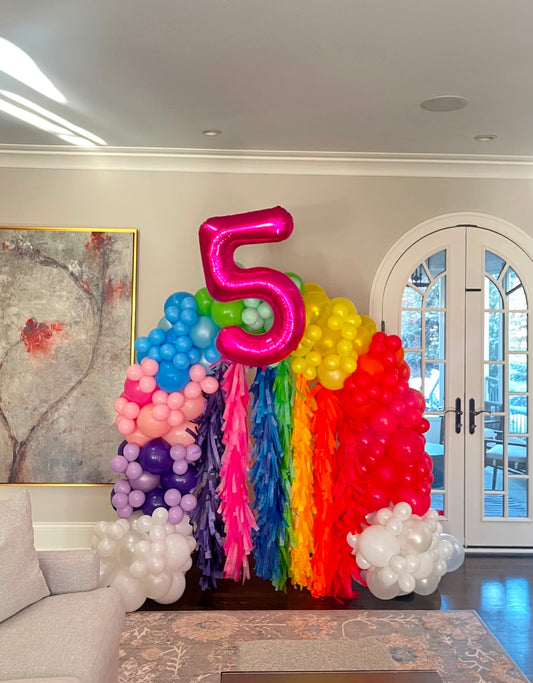 5 ft rainbow arch with tassel backdrop
