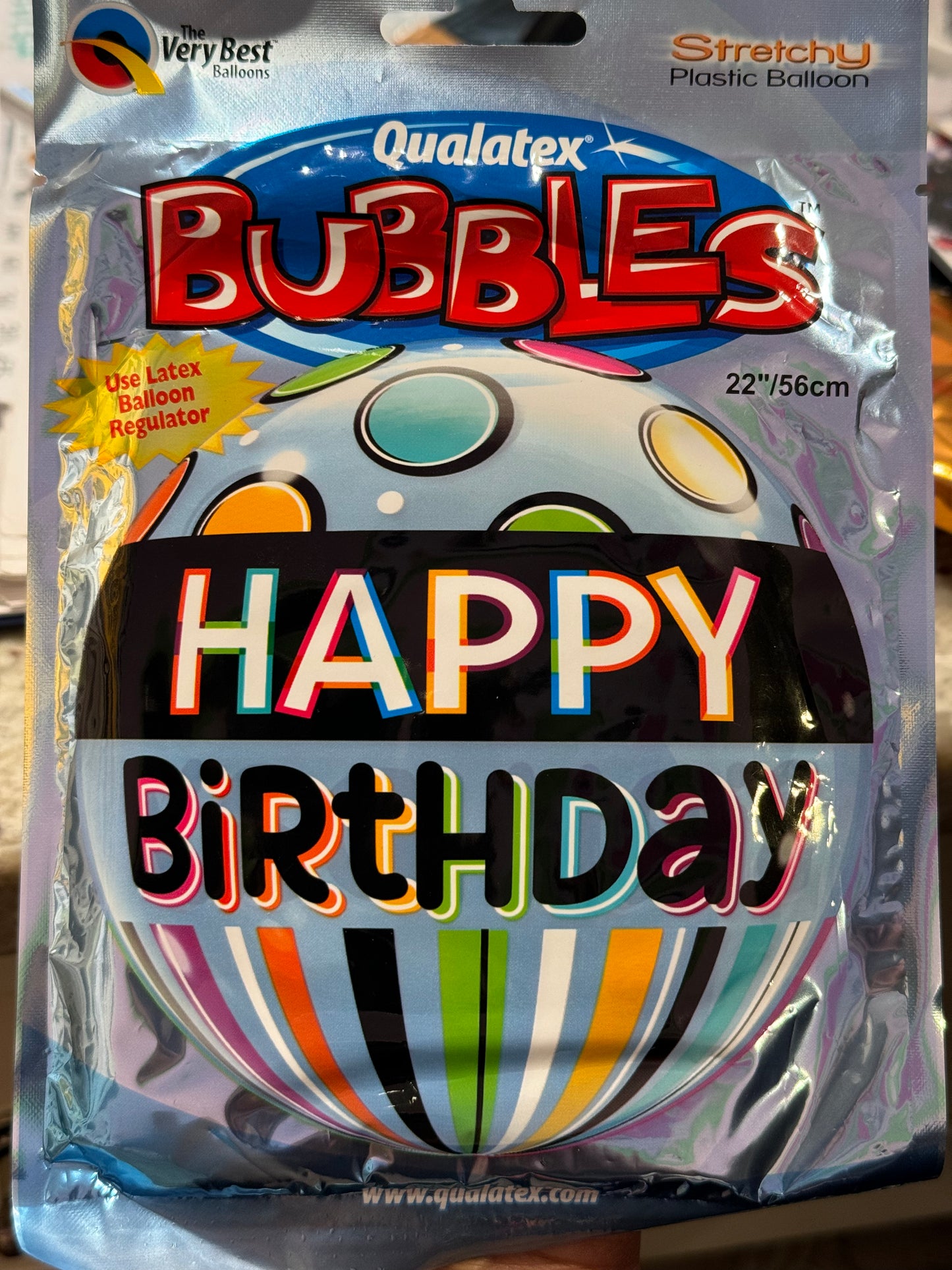 22" Birthday Black Band & Dots bubble balloon