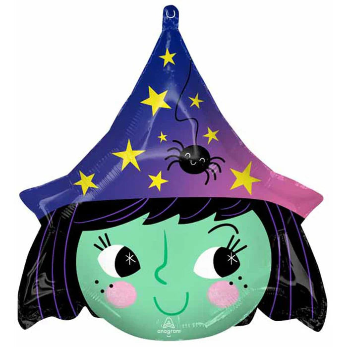 18" Halloween Rainbow Witch head foil balloon