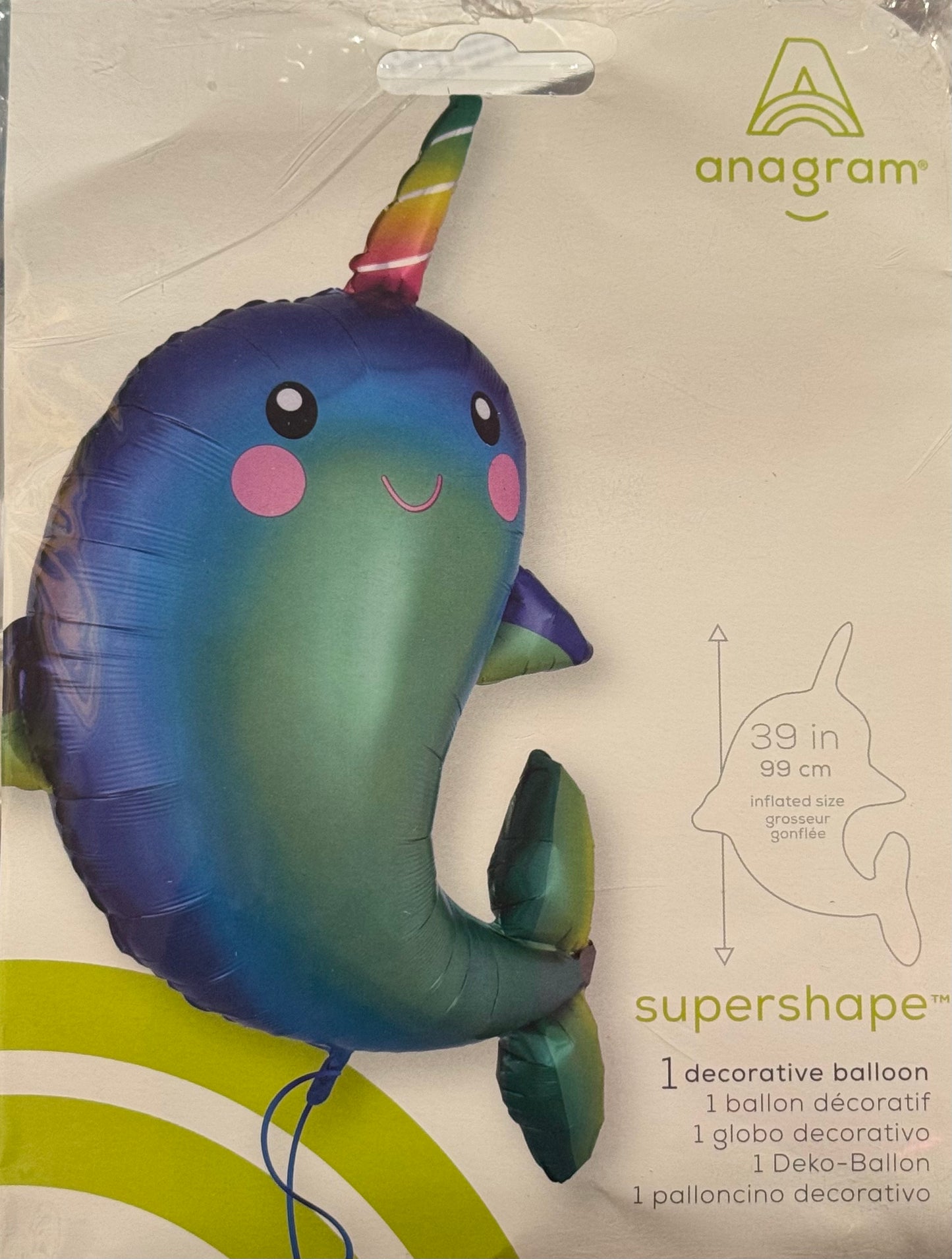 39" Sea Animal Narwhal Foil Balloon