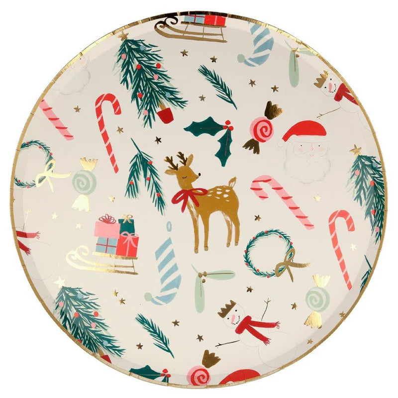 Festive Christmas round Dinner plates - 8 pk