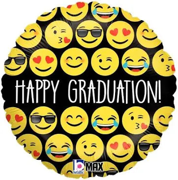 18" Emoji Happy Graduation foil balloon with helium