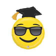 37" Emoji Grad Graduation foil balloon with helium