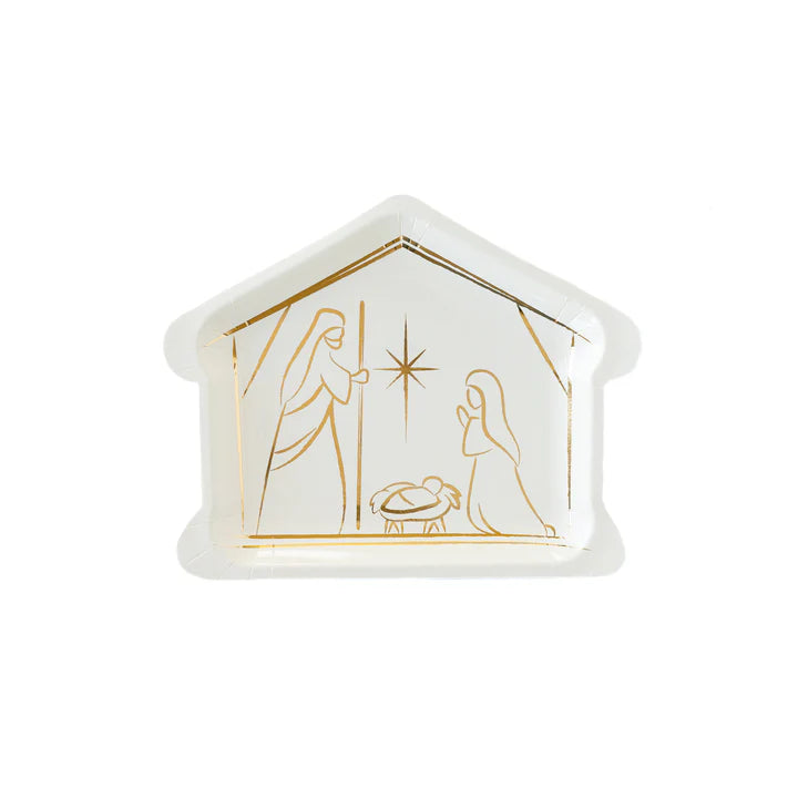 Silent night creche shaped plate - 8 pk