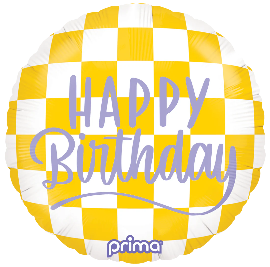18" Round Happy Face Checker foil Birthday