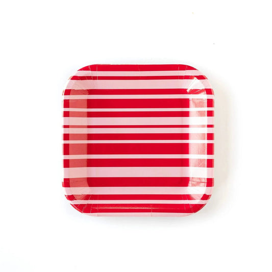 Red and Pink Striped paper plates - 12 pk