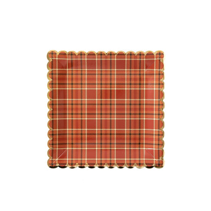 Scalloped harvest plaid square plate