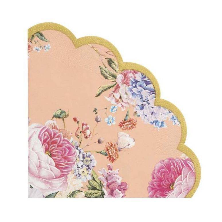 Peach floral scalloped edge lunch Napkins - 20 Pk.