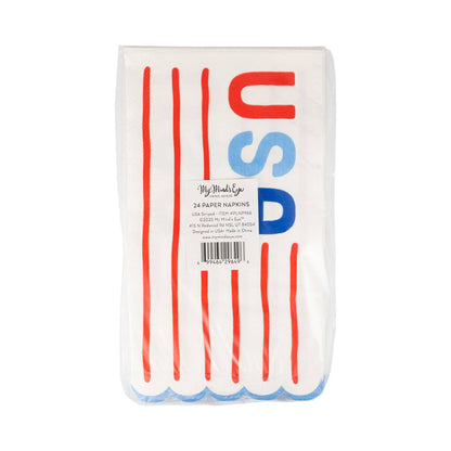 USA Striped Scallop Guest Napkin - 24 pk