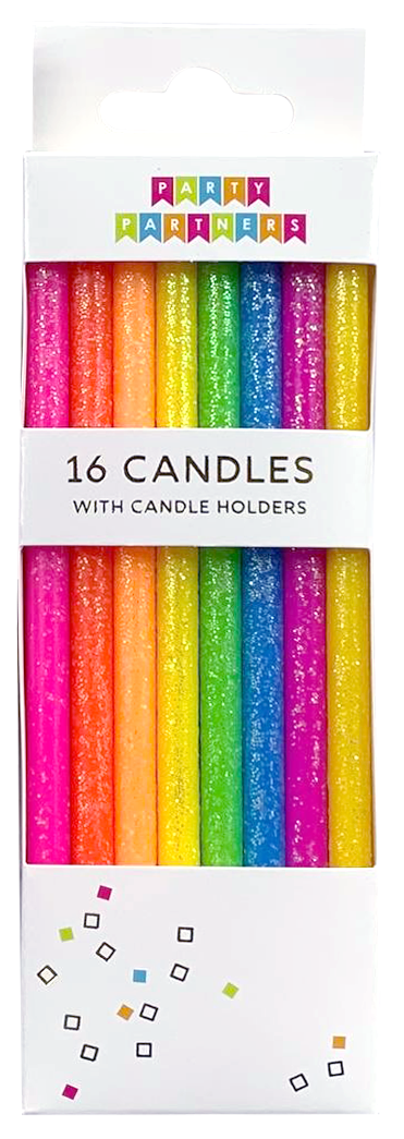 Tall Neon Rainbow Gradient Candle Set - 16 pk