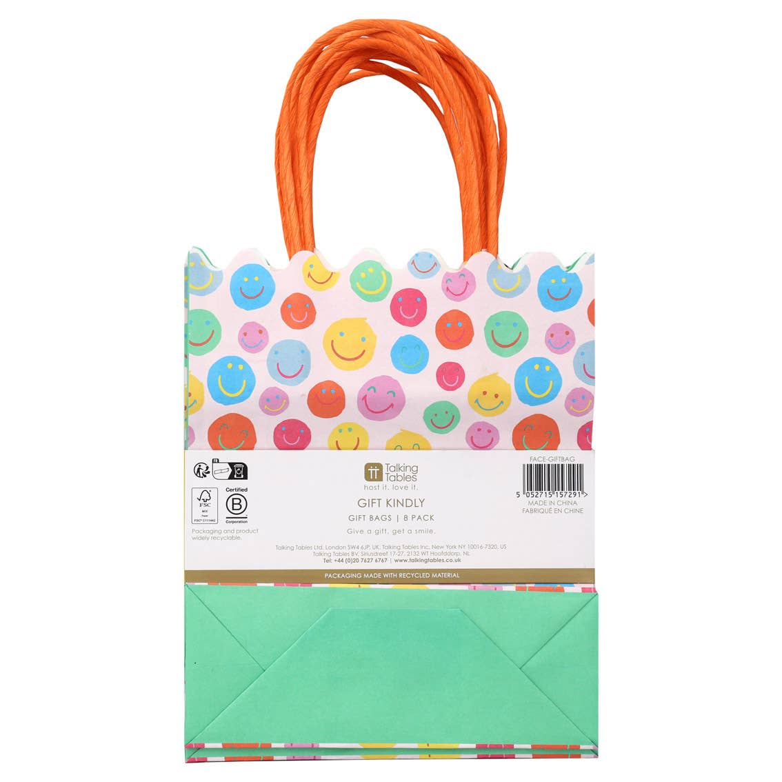 Happy Face Smile Paper Gift Bags- 8 Pack
