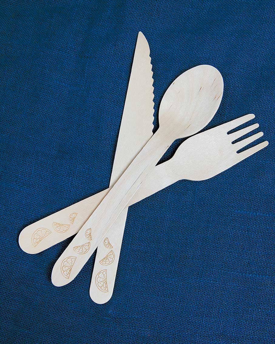 Wooden Eco Cutlery, Lemon Print - 6 Place Settings