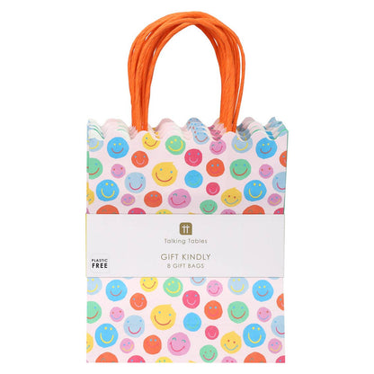 Happy Face Smile Paper Gift Bags- 8 Pack