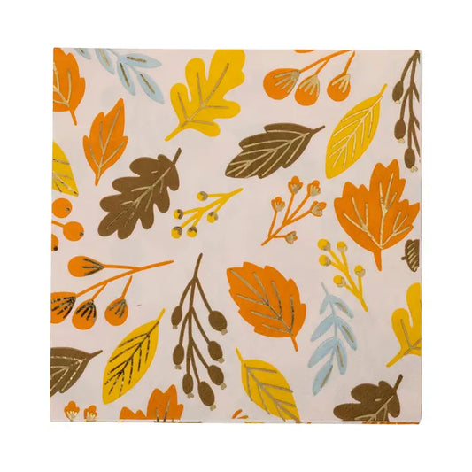 Foiled Harvest Leaves Cocktail Napkin - 18 pk