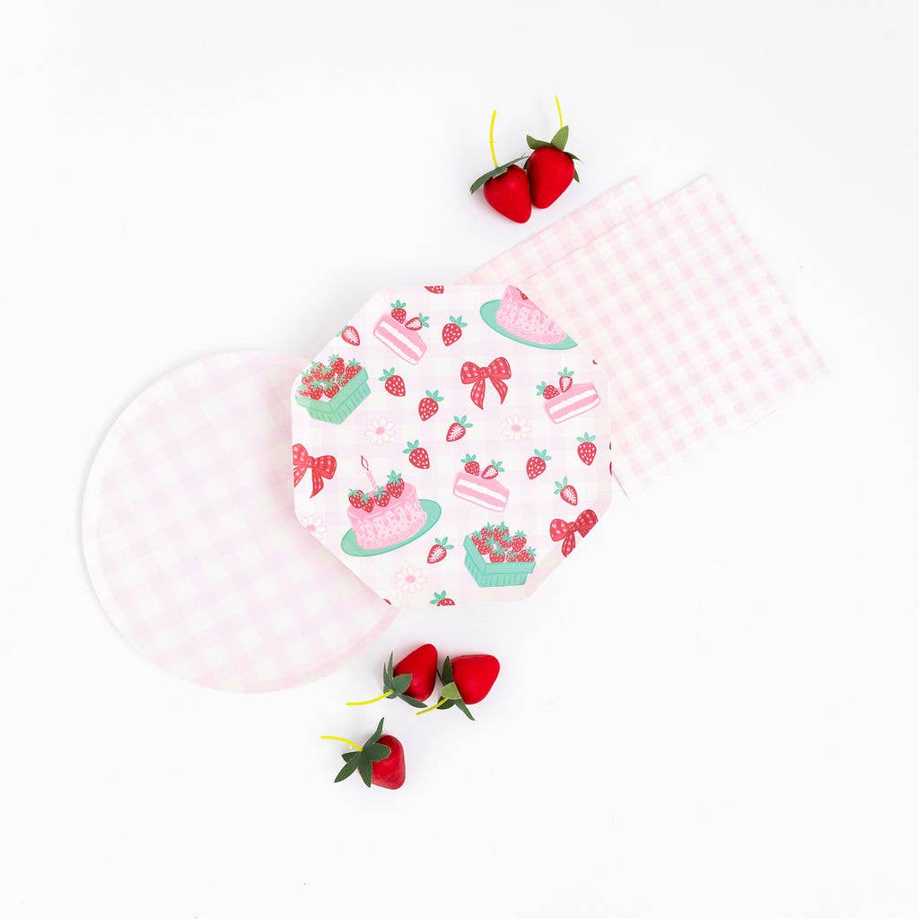 Pink Gingham Plate- 8 pk