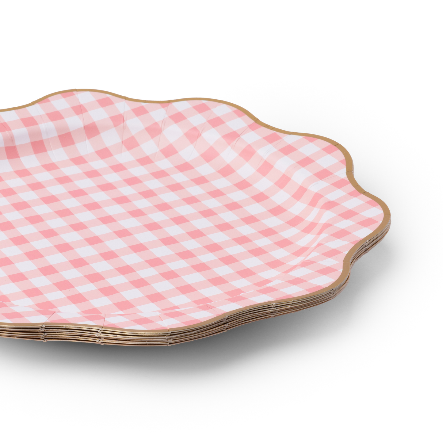 ELEGANT PETAL PINK GINGHAM DINNER PLATES - 8 pk