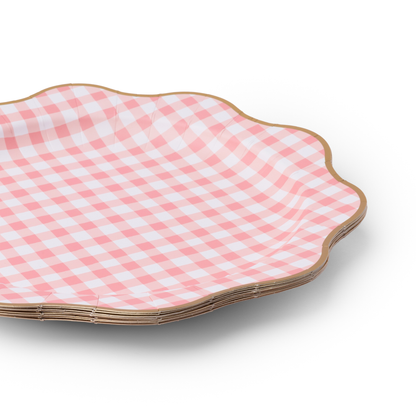 ELEGANT PETAL PINK GINGHAM DINNER PLATES - 8 pk