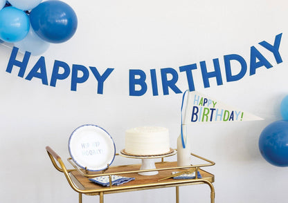 Blue Happy Birthday Puffy Felt Banner