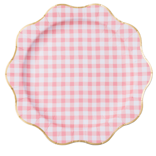 ELEGANT PETAL PINK GINGHAM DINNER PLATES - 8 pk