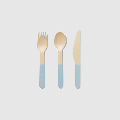 Pale Blue Wooden Cutlery Set (30 per Pack)
