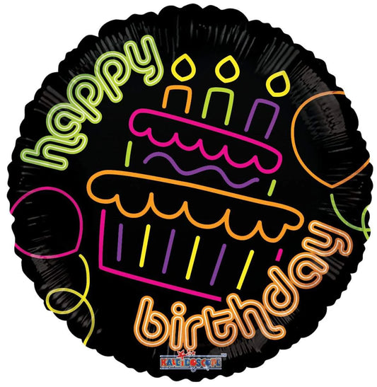 18" Happy Birthday Neon Cake foil balloon