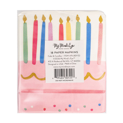 Foil Cake & Candles Cocktail Napkin - 18 pk