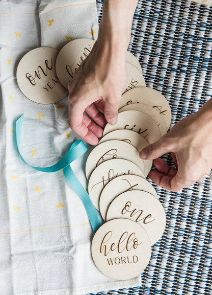 Wooden Monthly Photo Markers for Baby - Birch