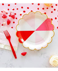 Pink and red with gold scalloped edge paper plate - 8 pk
