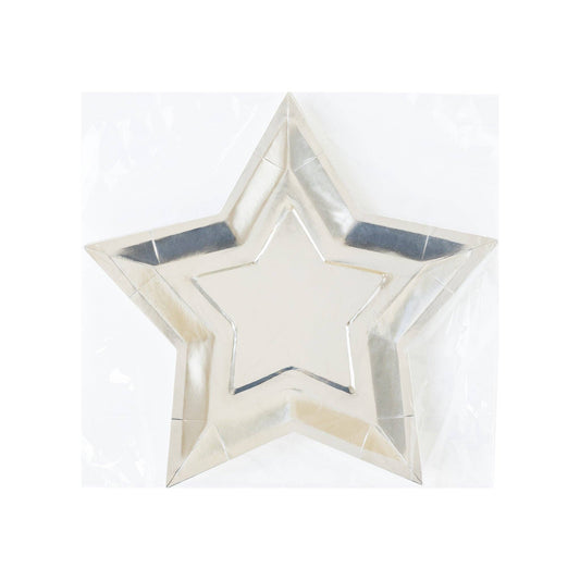 Silver Foil Star Shaped Plate - 8 pk