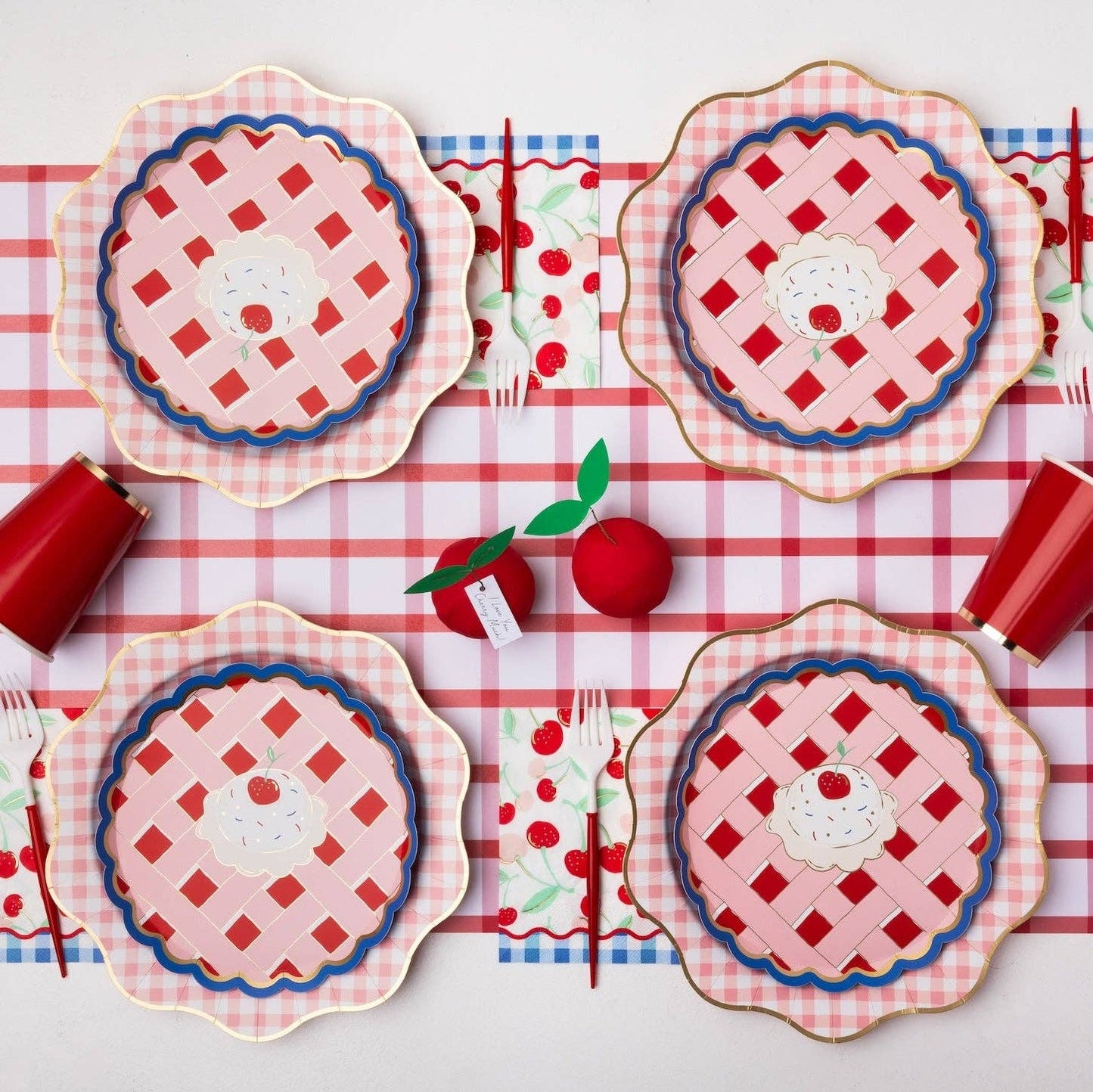 CHERRY PIE GINGHAM LARGE NAPKINS - 20 pk