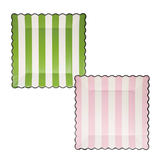 Green Stripe Pink Stripe 11" Plate Set - 8 pk