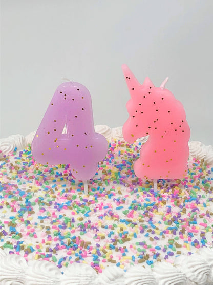 Unicorn Pastel Glitter Number Candle Pink