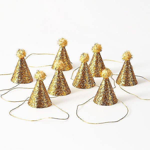 Gold Glitter Mini Party Hats- 8pk